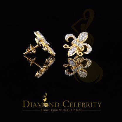 DiamondCelebritees  925 Yellow Silver Women's Fleur de Lis Screw Back 0.36ct Cubic Zirconia Earrings