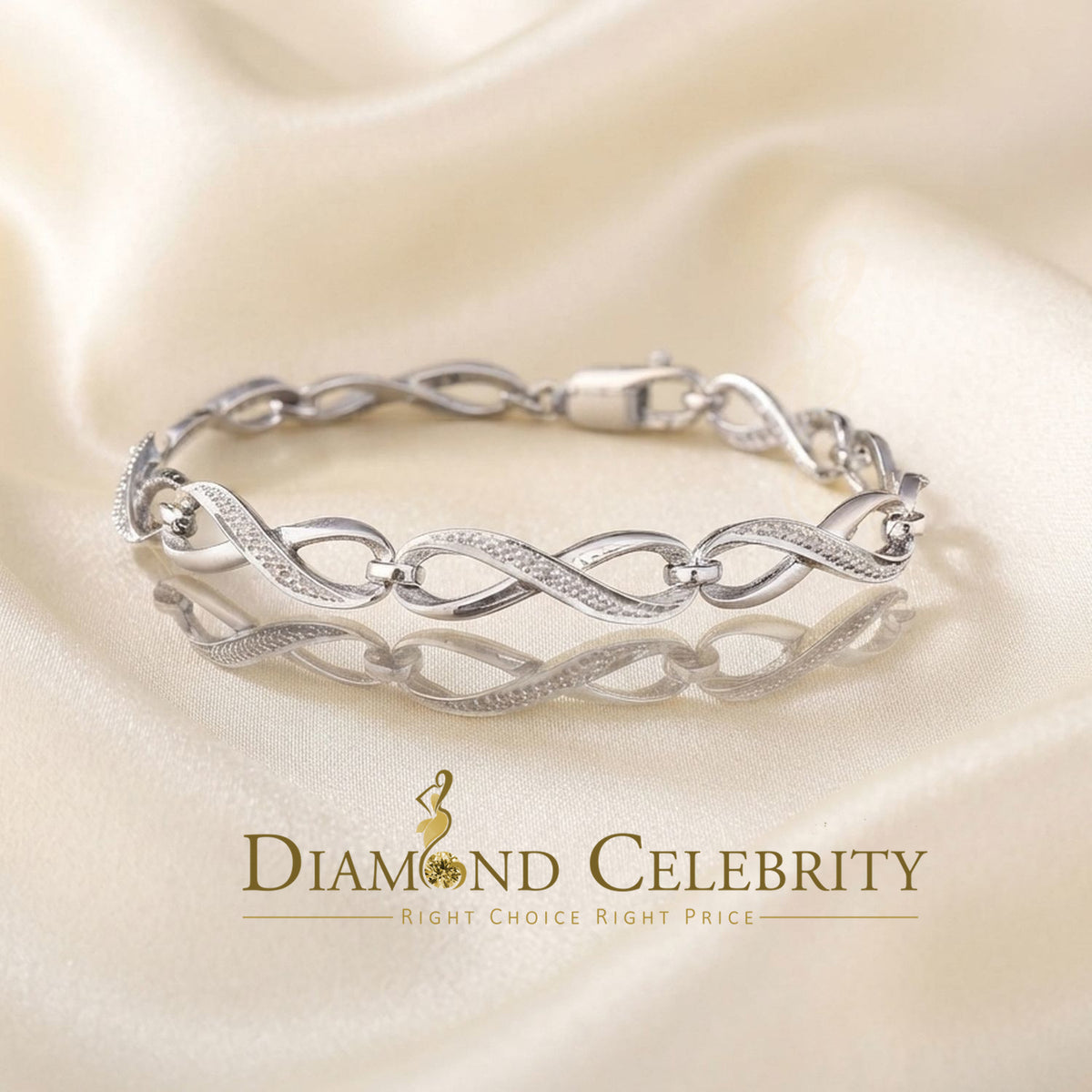 Diamondcelebritees 0.20CT Real Diamond 925 Sterling Silver White Fancy Bracelet Size 7 Inches