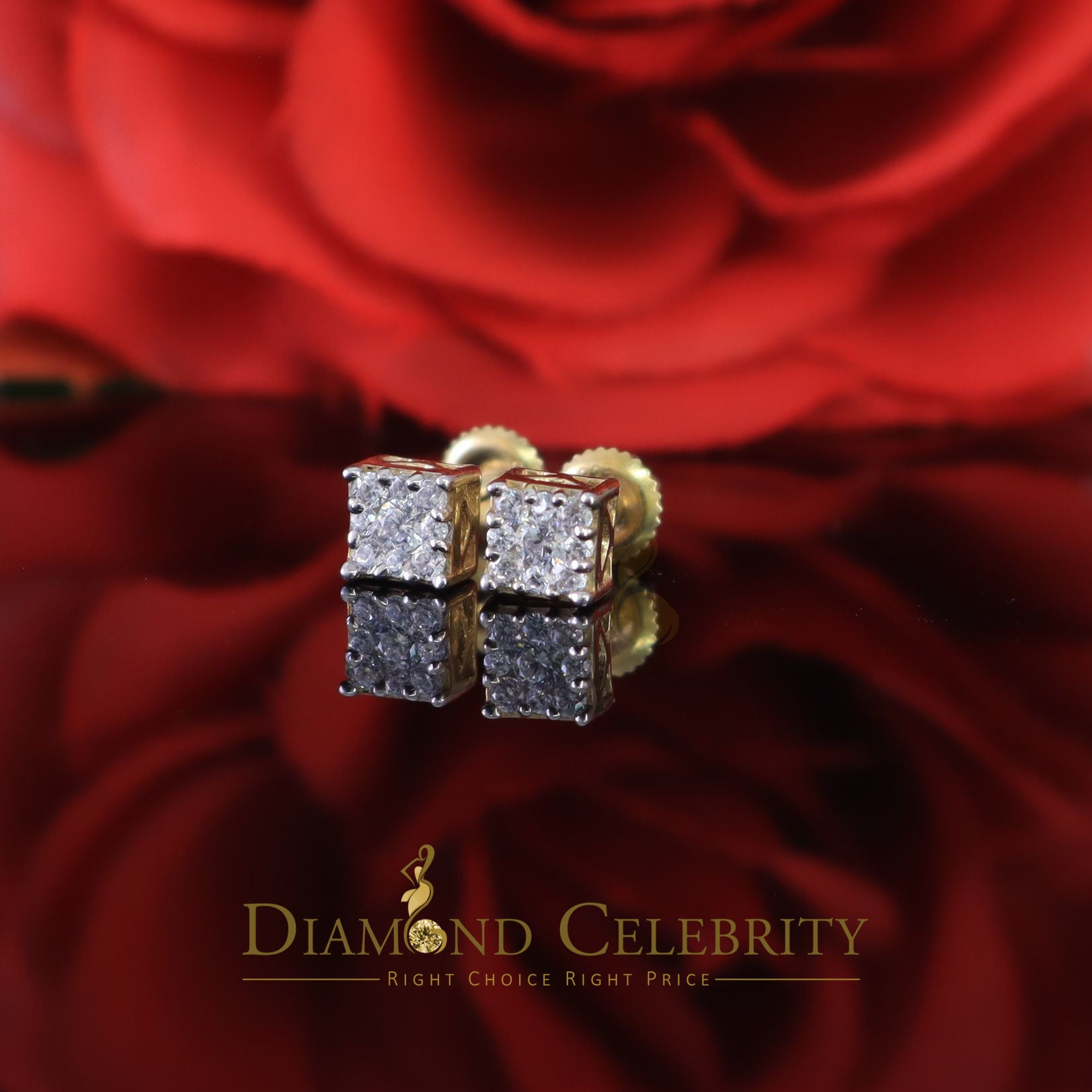 DiamondCelebritees  0.55ct Cubic Zirconia Hip Hop 925 Yellow Silver Women's & Men's Square Earrings