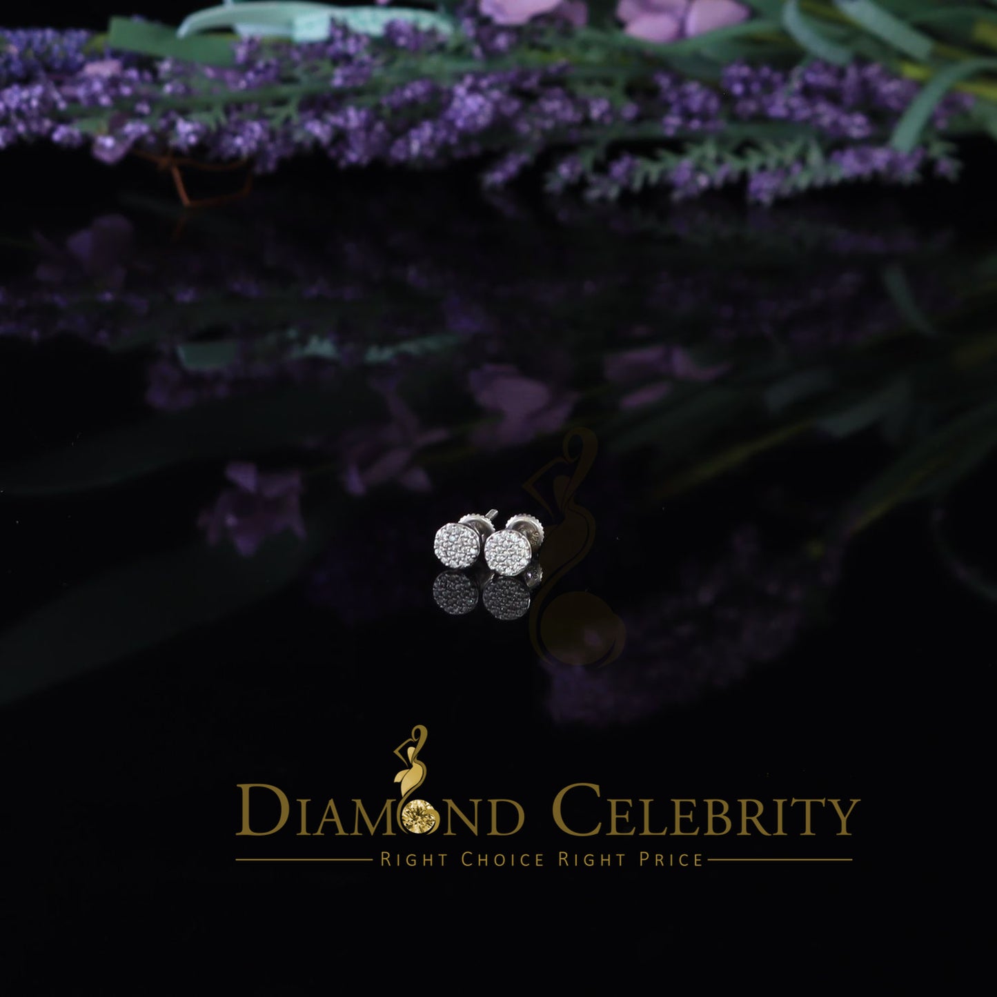DiamondCelebritees  925 White Silver Aretes Para Hombre 0.30ct Cubic Zirconia Women's Round Earrings