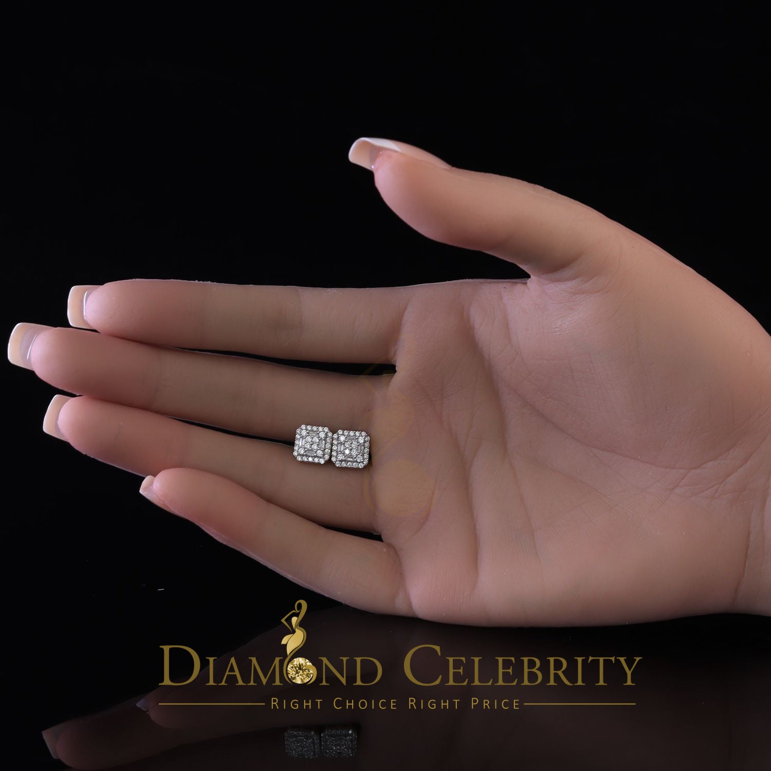 DiamondCelebritees  0.98ct Cubic Zirconia 925 Yellow Silver Women's & Men's Hip Hop Square Earrings