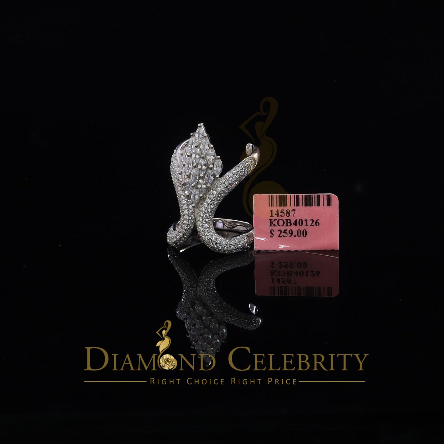 DiamondCelebritees Sterling White Silver 2.00ct Cubic Zirconia Cocktail Floral Women's Ring Size 7