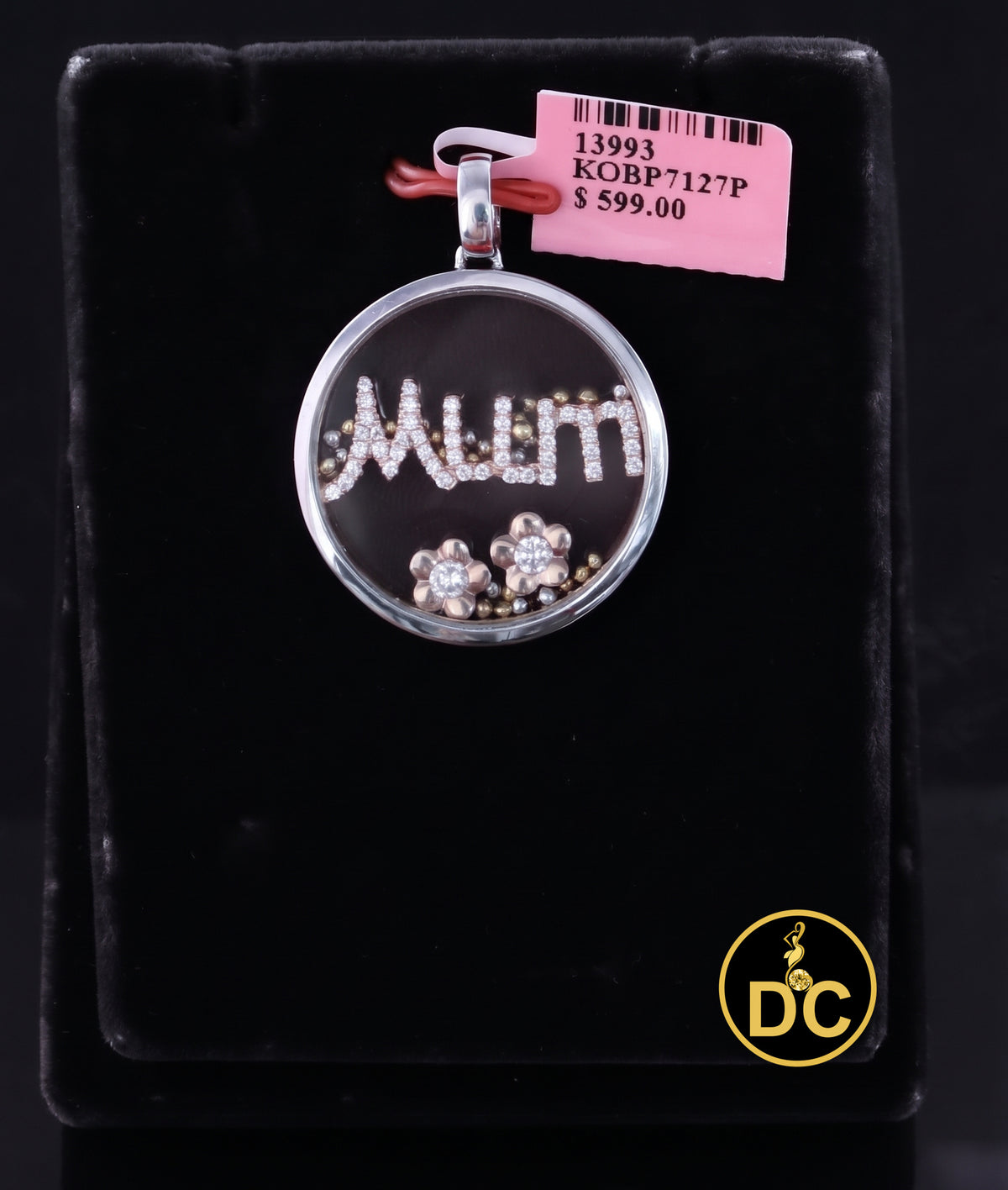 DiamondCelebritees 925 White Sterling Silver Mom Floating flower / beads Charm Glass CZ Pendant