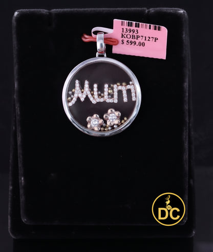 DiamondCelebritees 925 White Sterling Silver Mom Floating flower / beads Charm Glass CZ Pendant