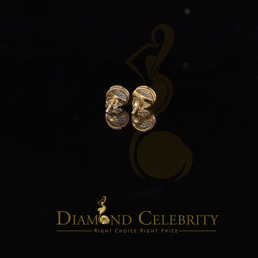 DiamondCelebritees 10K Real Yellow Gold with Real 0.15ct Diamonds Round Stud Earrings