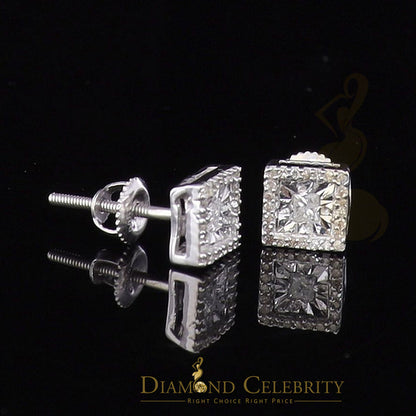 DiamondCelebritees 925 White Silver 0.20ct Diamond Women's/ Men's Stud Square Fashion Earrings
