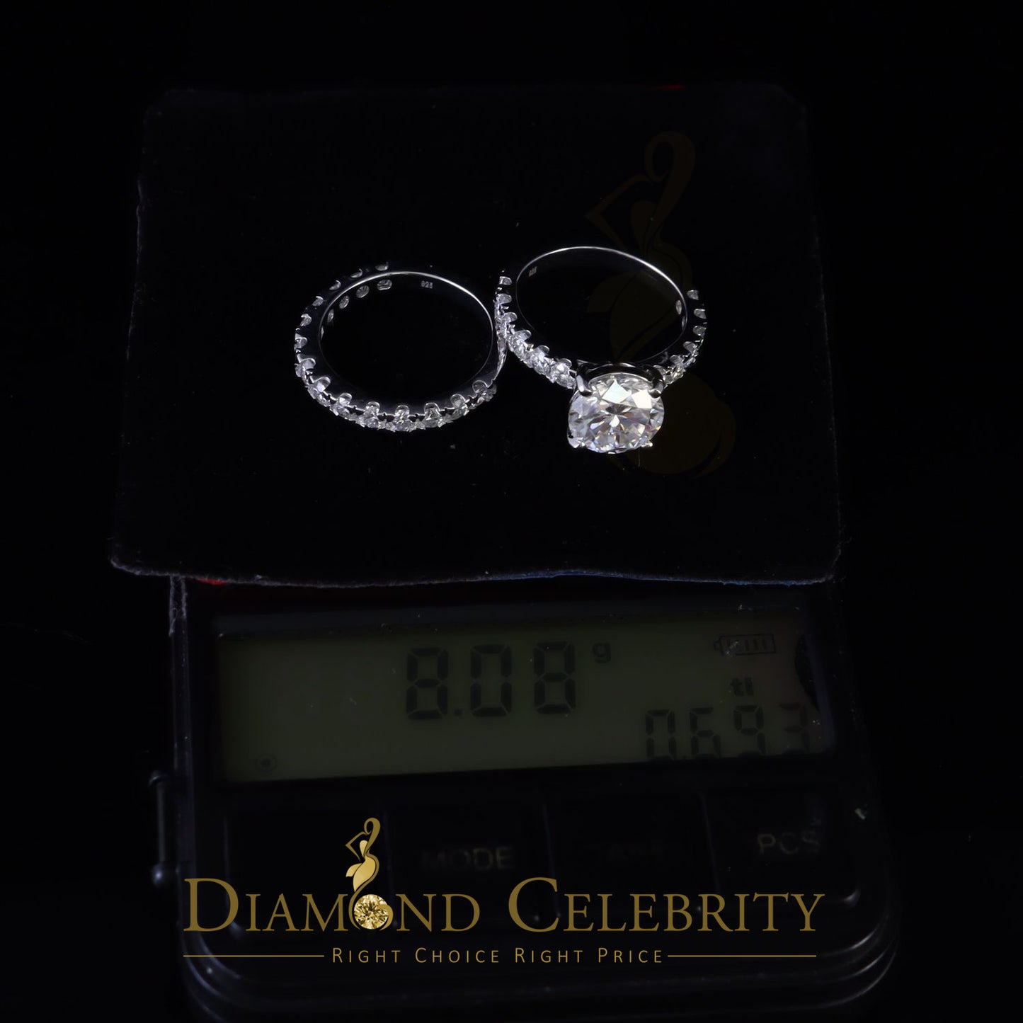 DiamondCelebritees 7.00ct Moissanite White Sterling Silver Men's/ Women Bridal Round Rings Size 8