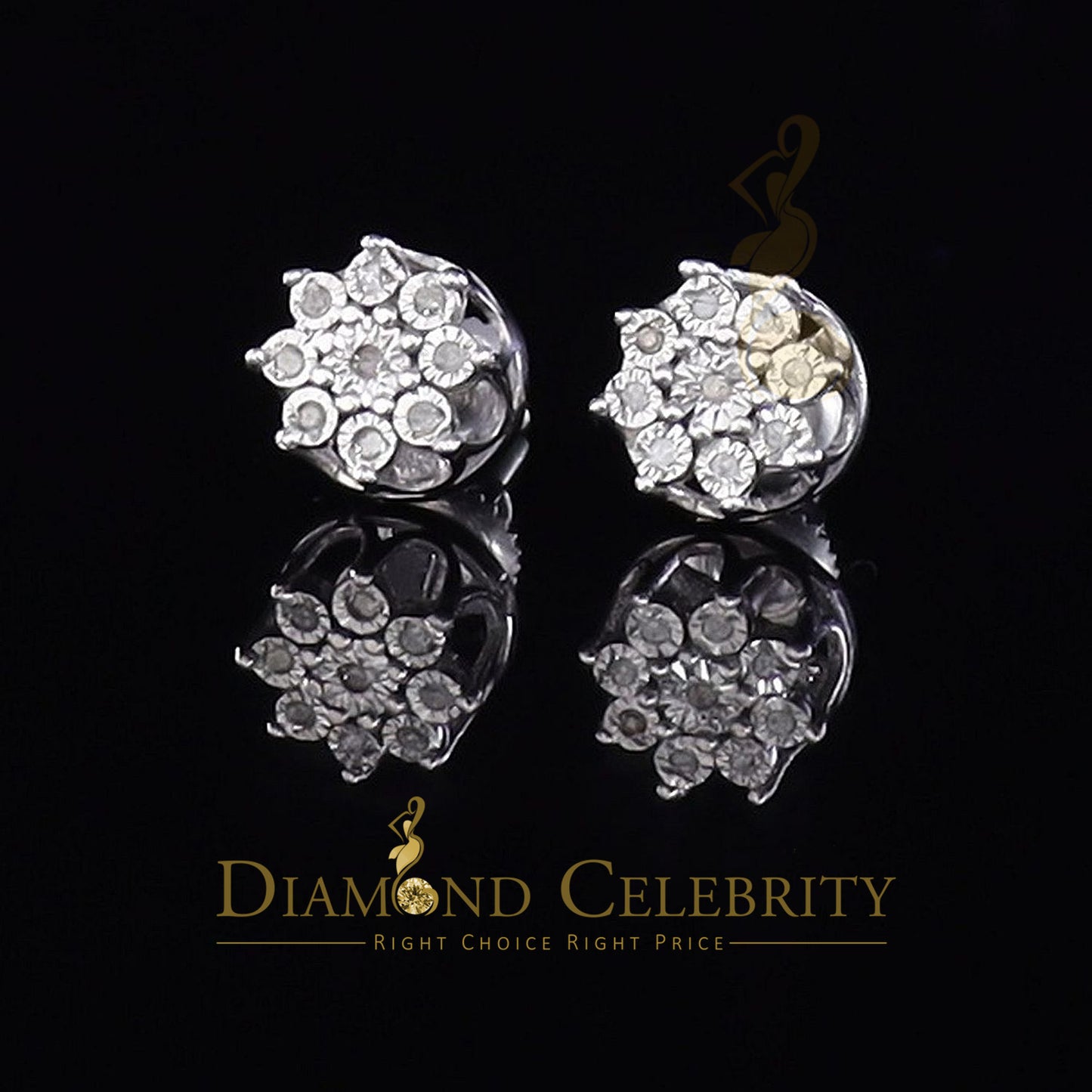 DiamondCelebritees 0.05ct Diamond 925 Sterling Silver White For Men's & Women's Floral Earrings