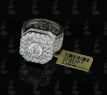 DiamondCelebritees 925 SilverJewelry White 16.0ct Cubic Zirconia Wide Octagon Men's Ring Size 9.5