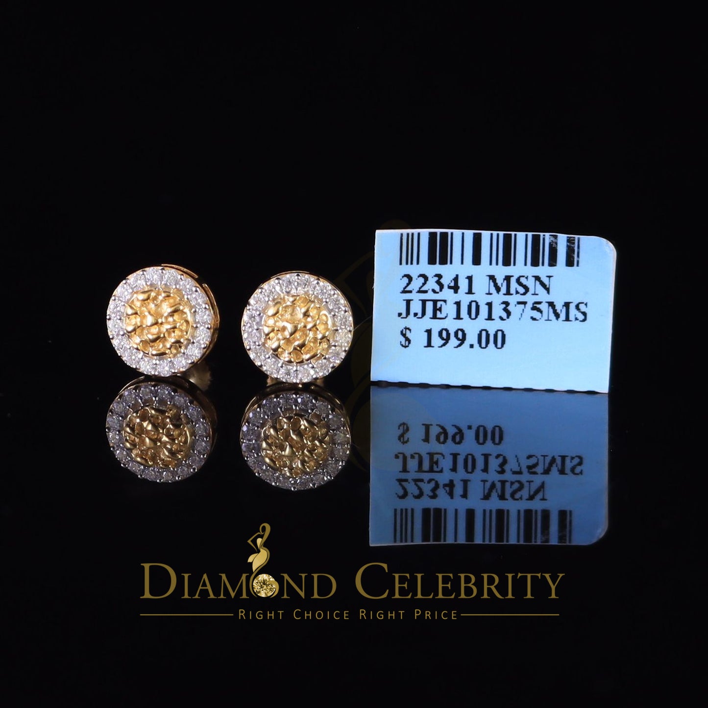 DiamondCelebritees 1.00ct Moissanite Yellow 925 Sterling Silver Women's Circle Shape Nugget Earring