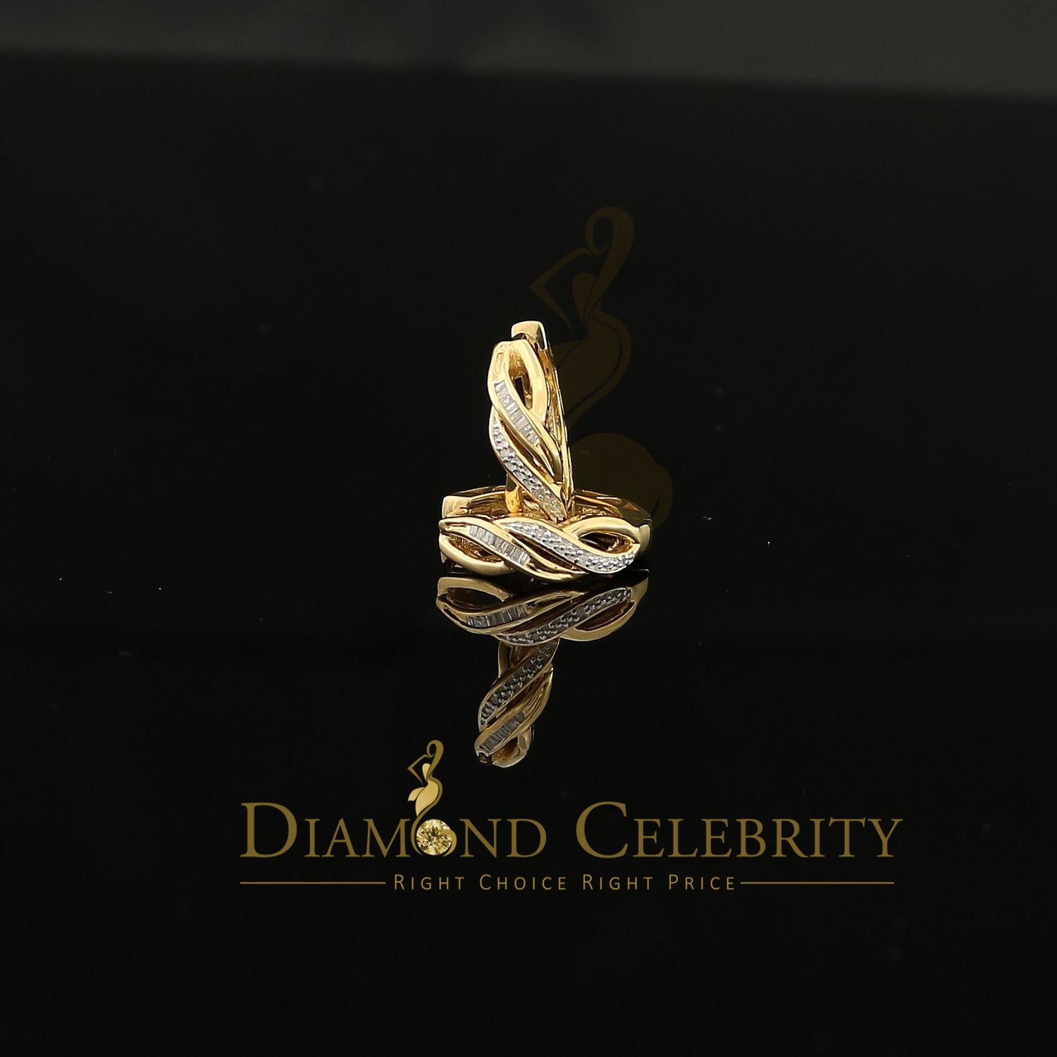 0.10ct Diamond 925 Sterling Silver Yellow Hoop Hola Stud Earring For Men / Women