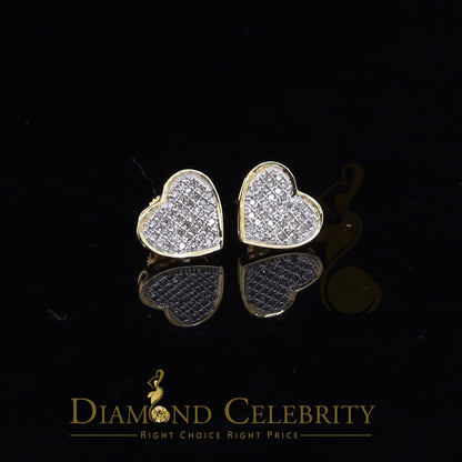 DiamondCelebritees Real 10K Yellow Gold Heart Round Stud 8.58mm Earrings with Real 0.25CT Diamonds