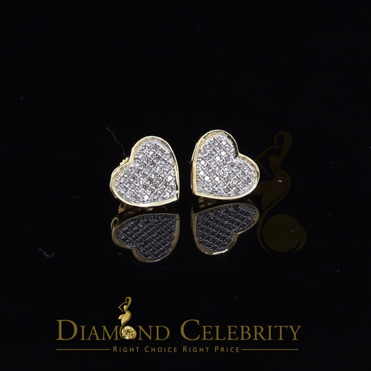 DiamondCelebritees Real 10K Yellow Gold Heart Round Stud 8.58mm Earrings with Real 0.25CT Diamonds