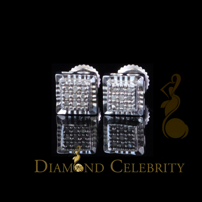 DiamondCelebritees 0.05ct Diamond For White 925 Sterling Silver Men's & Women's Square Earrings