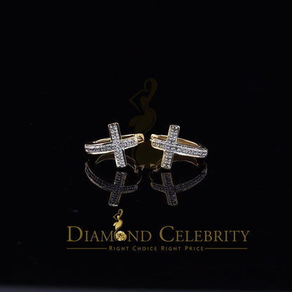 DiamondCelebritees 0.15ct Diamond 925 Sterling Silver Yellow Hoop Stud cross Earring For Men /Women