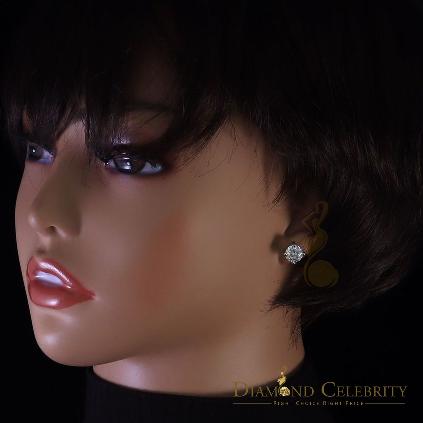 DiamondCelebritees 10k Real White Gold with 3.50ct Round VVS 'D' Color Moissanite Stud Earrings