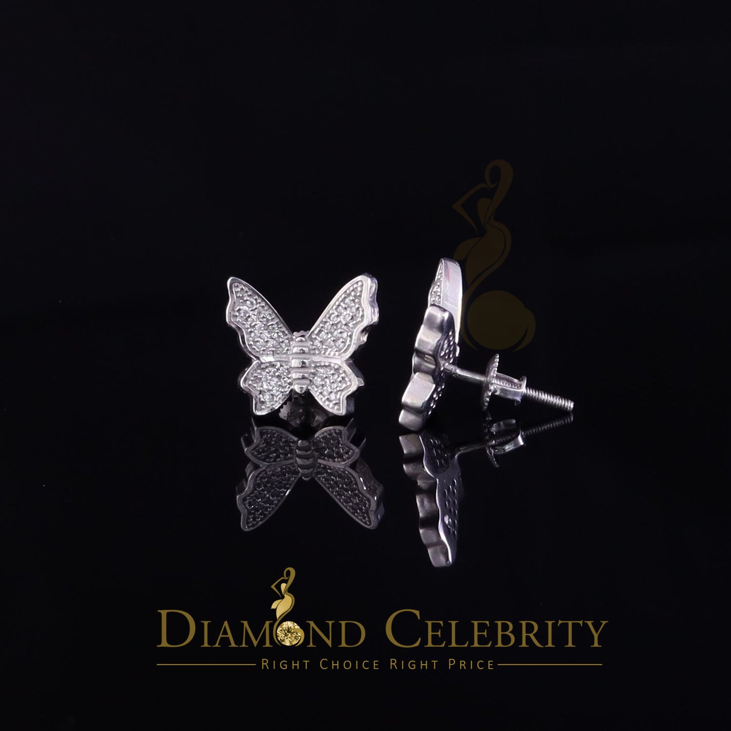 DiamondCelebritees  Butterfly Stud Earrings White 925 Sterling Silver Women's 0.50ct Cubic Zirconia