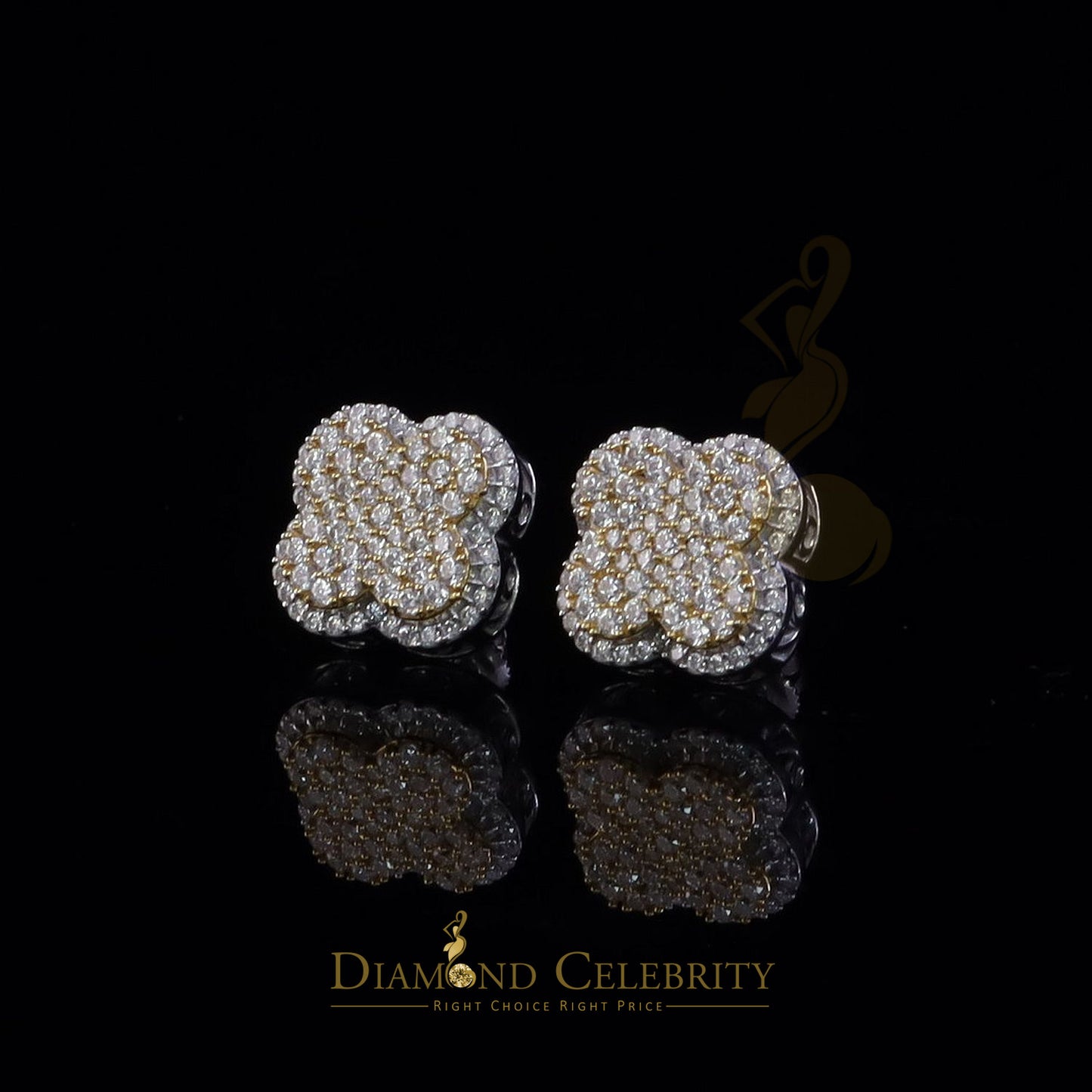 Diamondcelebritees New1.00ct 925 Sterling Silver Moissanite Clover Stud Earrings For Men & Women