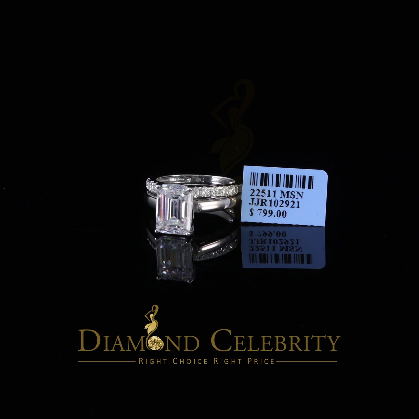 DiamondCelebritees White 5.00ct Moissanite Sterling Silver Mens/Women Bridal Rings Rectangle Size 8