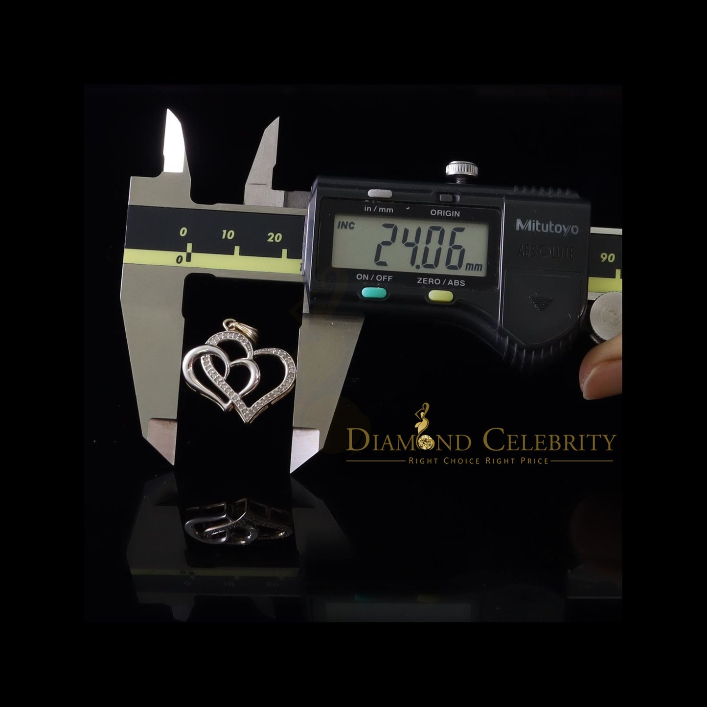 DiamondCelebritees  Two Tone Sterling Silver Yellow Double Heart Pendant 0.25ct Real Diamonds Stone
