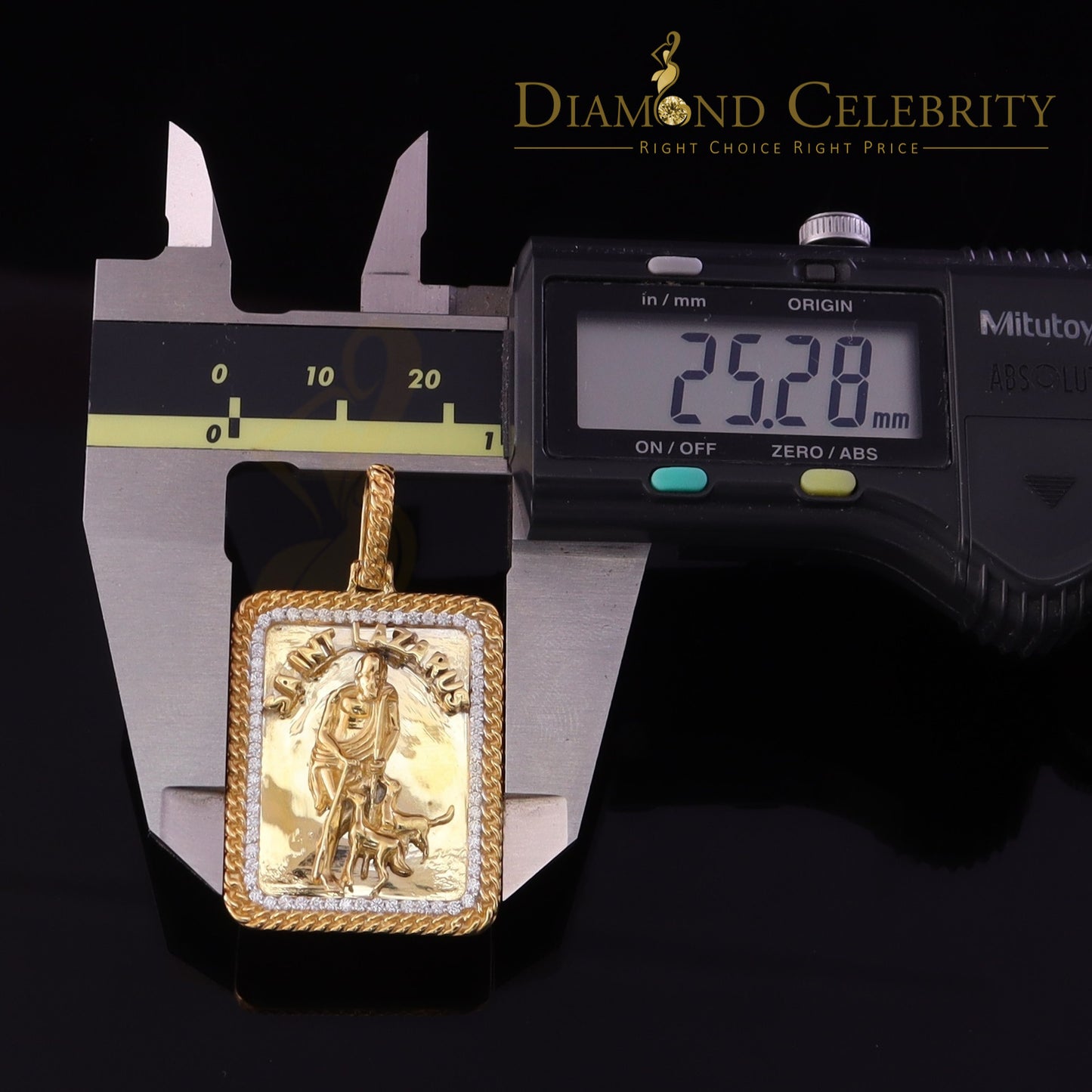 DiamondCelebritees Men's 925 Silver 0.66ct CZ ST LAZARUS "1" inch 3D look Yellow Square Pendant