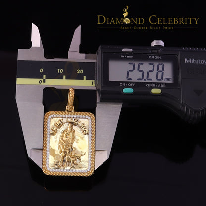 DiamondCelebritees Men's 925 Silver 0.66ct CZ ST LAZARUS "1" inch 3D look Yellow Square Pendant