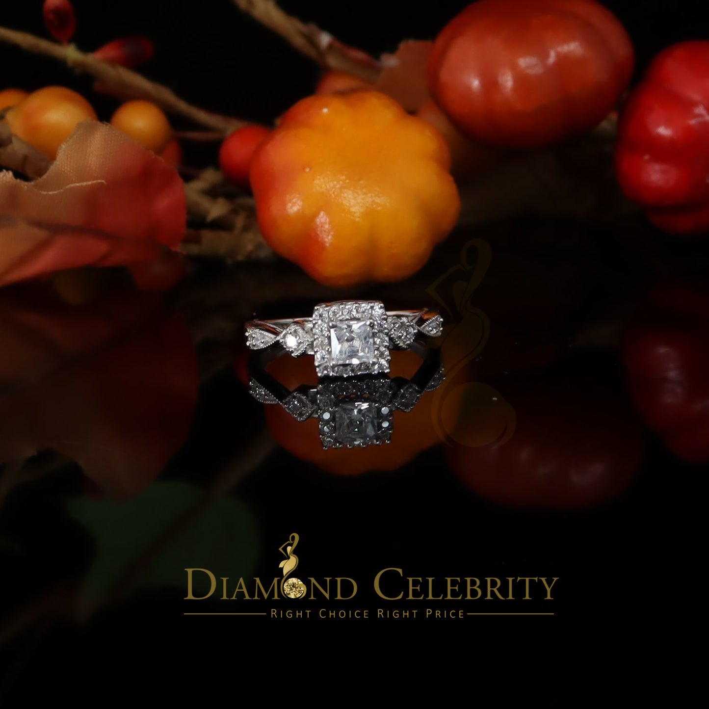 DiamondCelebritees 925 Silver White 0.75ct Square Shape Engagement CZ Women's Ring Size 7