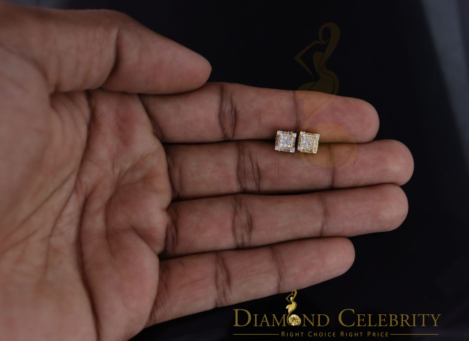 DiamondCelebritees  0.74ct Cubic Zirconia Elegant Yellow 925 Silver Square Men's & Women's Earrings