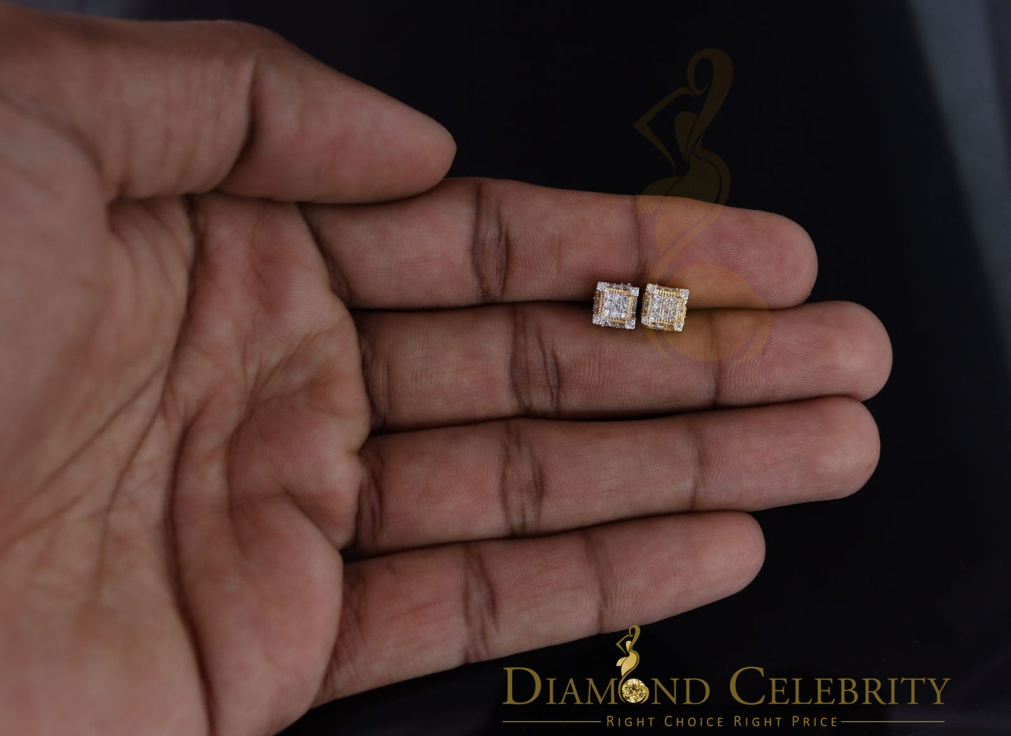DiamondCelebritees  0.74ct Cubic Zirconia Elegant Yellow 925 Silver Square Men's & Women's Earrings