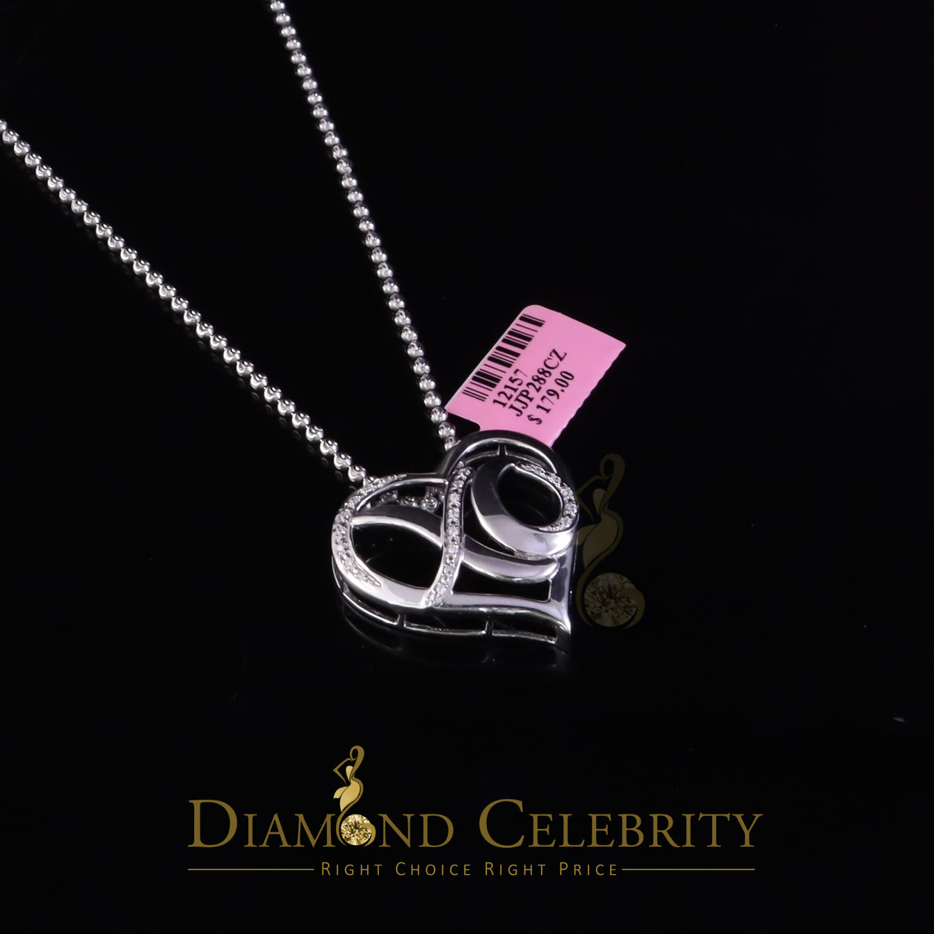 DiamondCelebritees White 925 Sterling Silver Heart and XO Shape Pendant 0.21ct Cubic Zirconioa