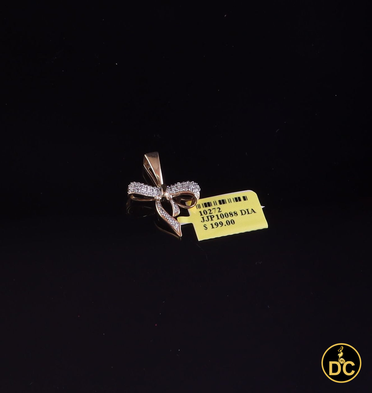 DiamondCelebritees  925 Sterling Silver Real 0.05CT Diamond Ribbon Bow Yellow 18mm Necklace Pendant