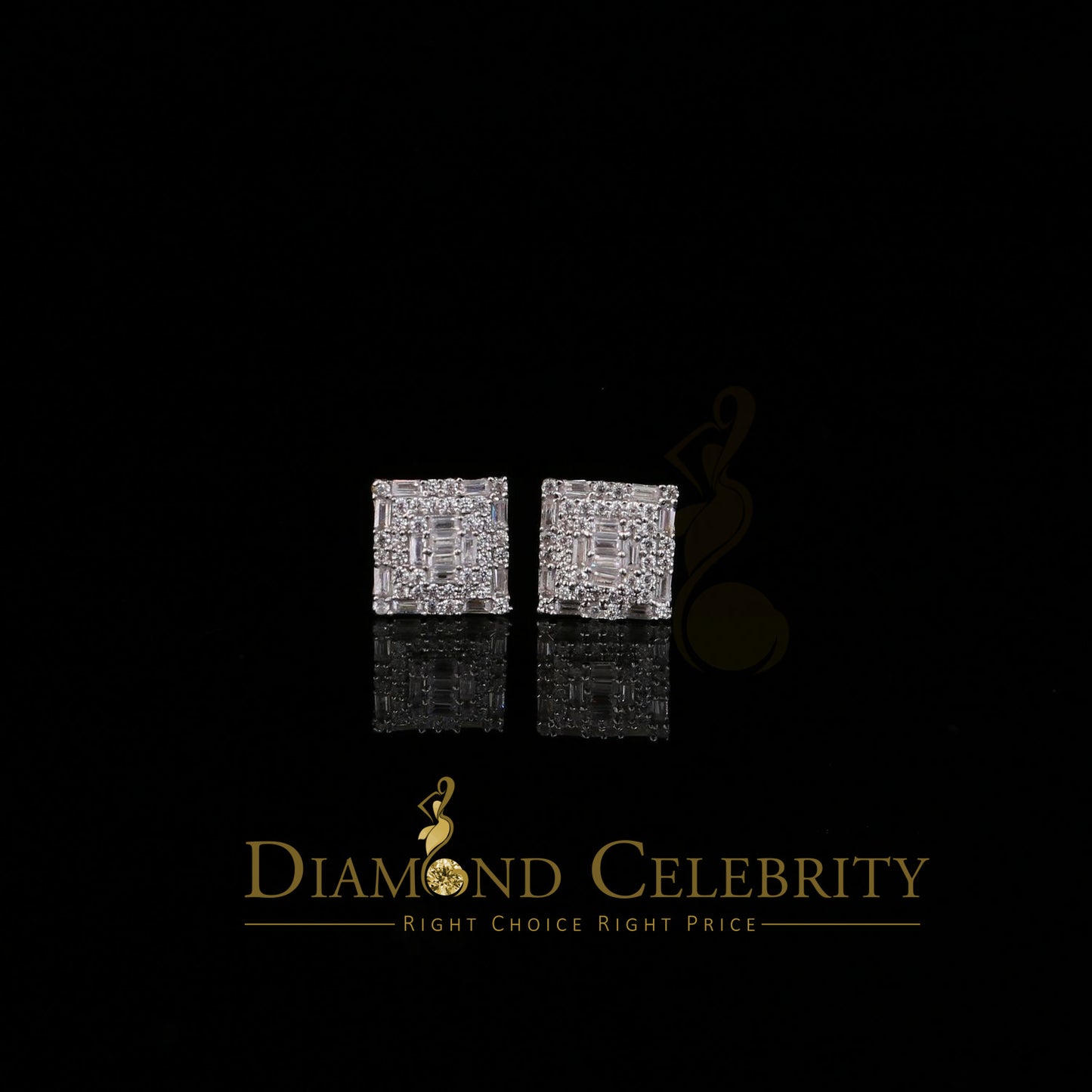 DiamondCelebritees  925 Sterling Yellow 0.72ct Silver Cubic Zirconia Hip Hop Women's Square Earrings