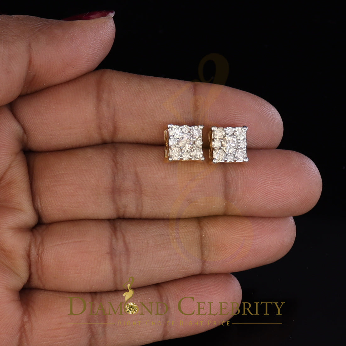 DiamondCelebritees 10K Real Yellow Gold with Real 1.50ct Diamonds Square Stud Earrings