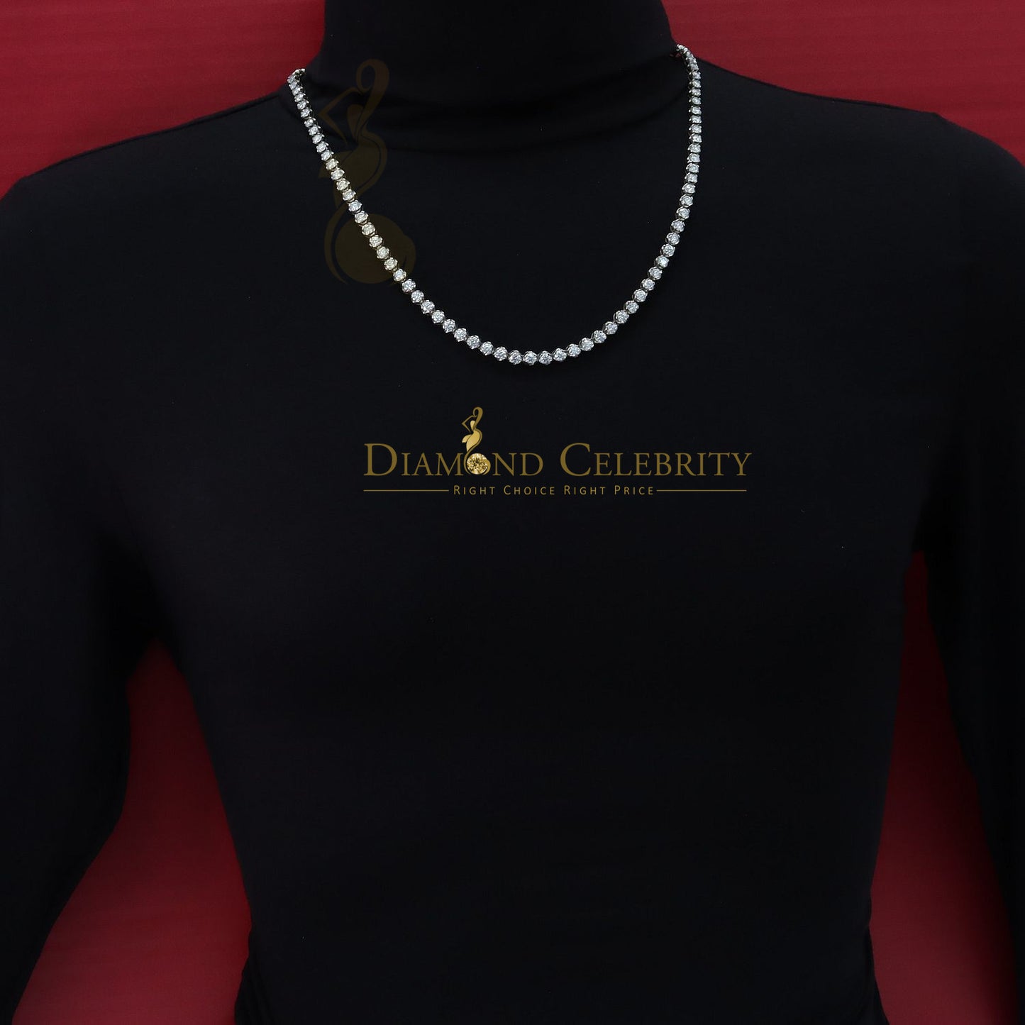 DiamondCelebritees 925 Silver White 20ct Moissanite Tennis Men's Necklace size 22inch & Width 6mm