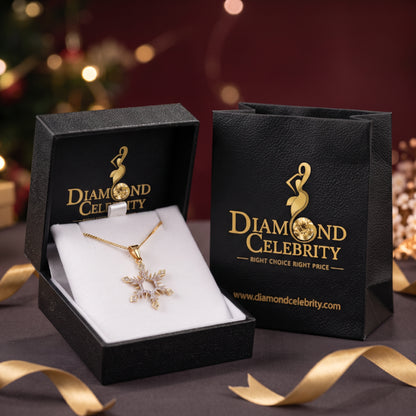 DiamondCelebritees 925 Sterling Yellow Silver Snowflake Pendant Necklace with 0.15ct Real Diamonds