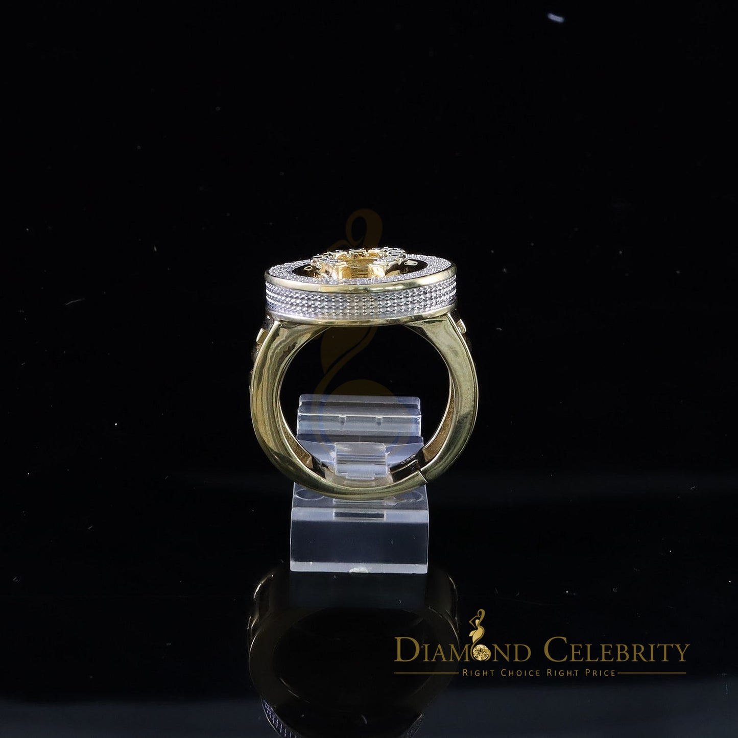 0.40 CT Real Diamond 925 Yellow Silver Mens Adjustable Ring From Size 10 to 12