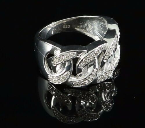 DiamondCelebritees 925 Sterling White Silver With Miami Cubic 0.33CT Diamond Men's Ring Size 9