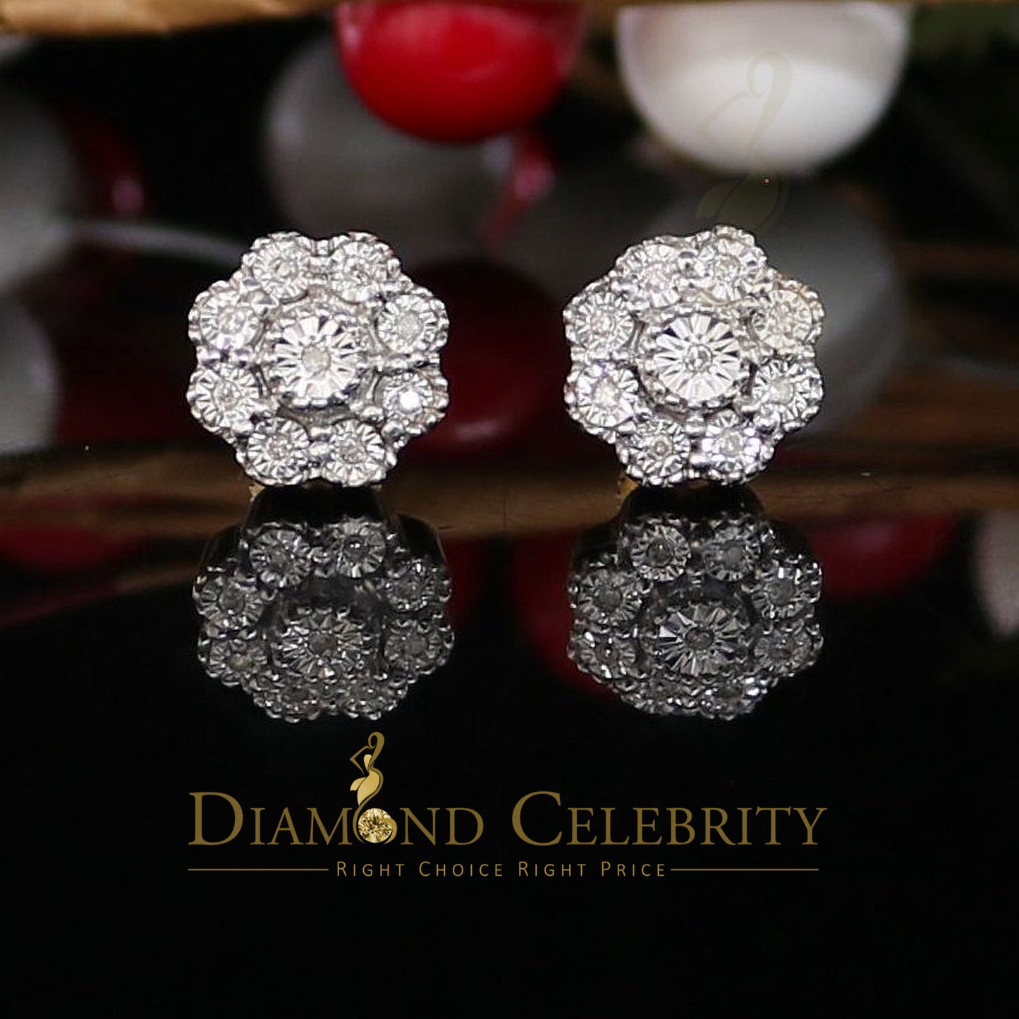 DiamondCelebritees 0.10ct Diamond 925 Sterling Silver Yellow Floral Earrings For Men's & Women's