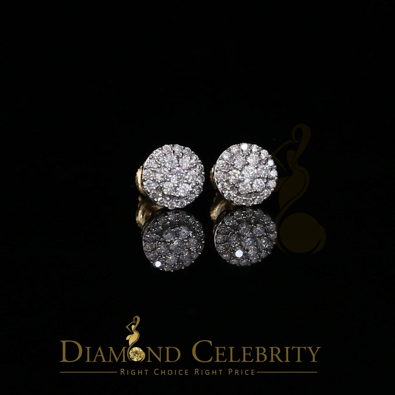 DiamondCelebritees Beautiful 10K Real Yellow Real Diamond 0.55CT Men's/Women's Stud Round Earring