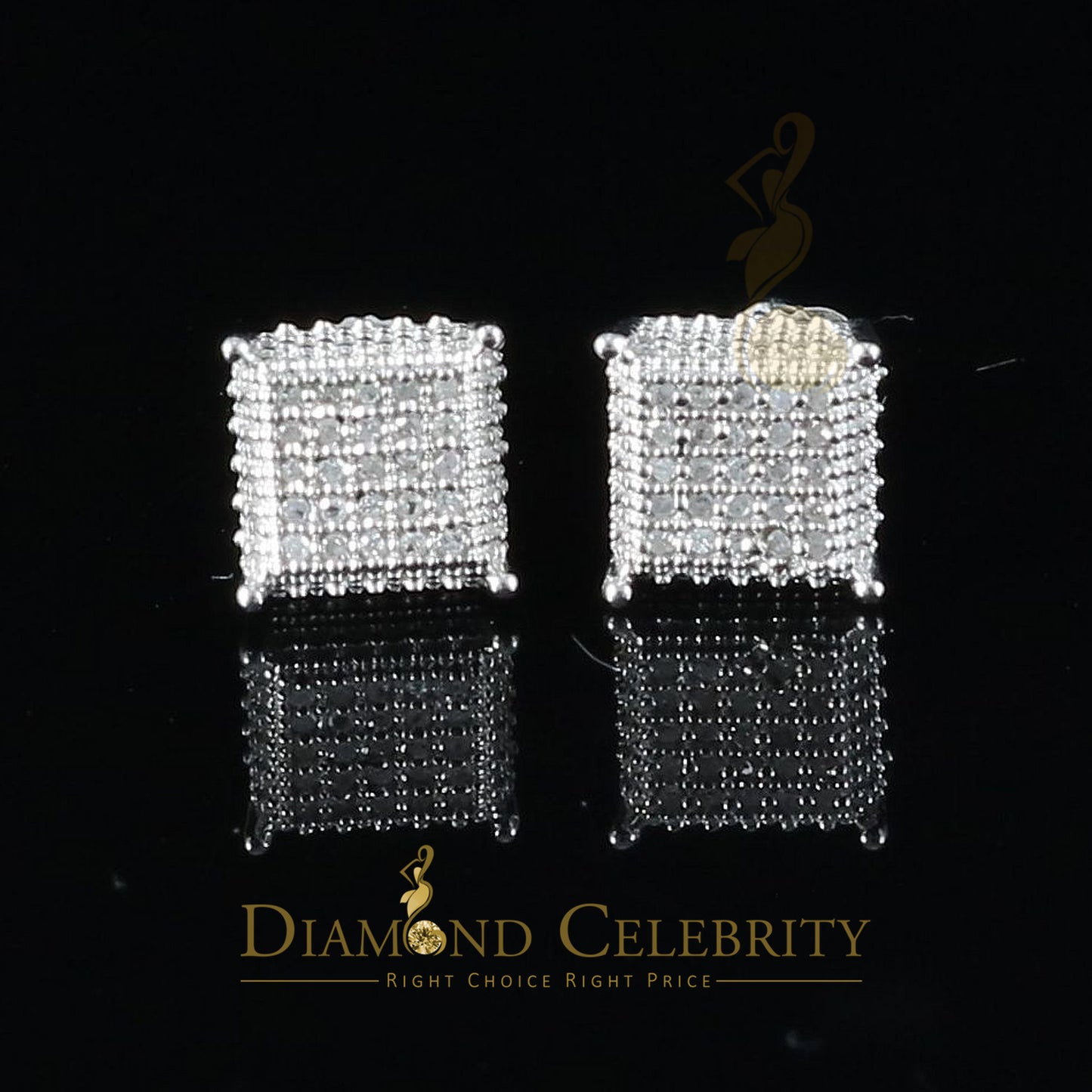 DiamondCelebritees Aretes Para Hombre 925 Silver 0.15ct Diamond Women & Men Square White Earrings