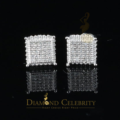 DiamondCelebritees Aretes Para Hombre 925 Silver 0.15ct Diamond Women & Men Square White Earrings
