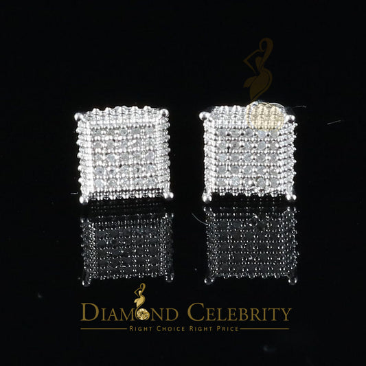 DiamondCelebritees Aretes Para Hombre 925 Silver 0.15ct Diamond Women & Men Square White Earrings