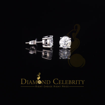 DiamondCelebritees 10k Real White Gold with 3.00ct Round VVS 'D' Color Moissanite Stud Earrings