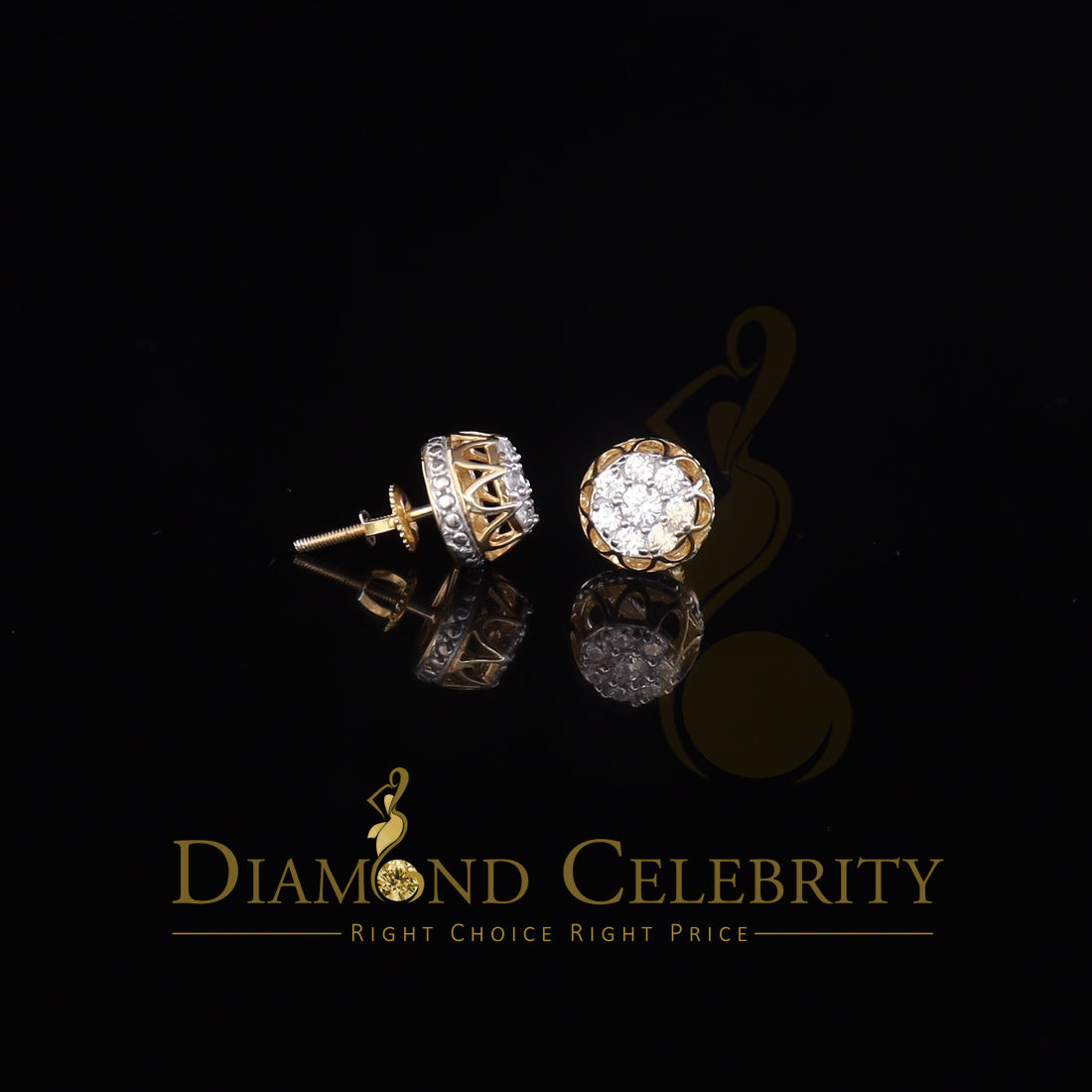 DiamondCelebritees  1.14ct Cubic Zirconia 925 Yellow Silver Women's & Men's Hip Hop Flower Earrings