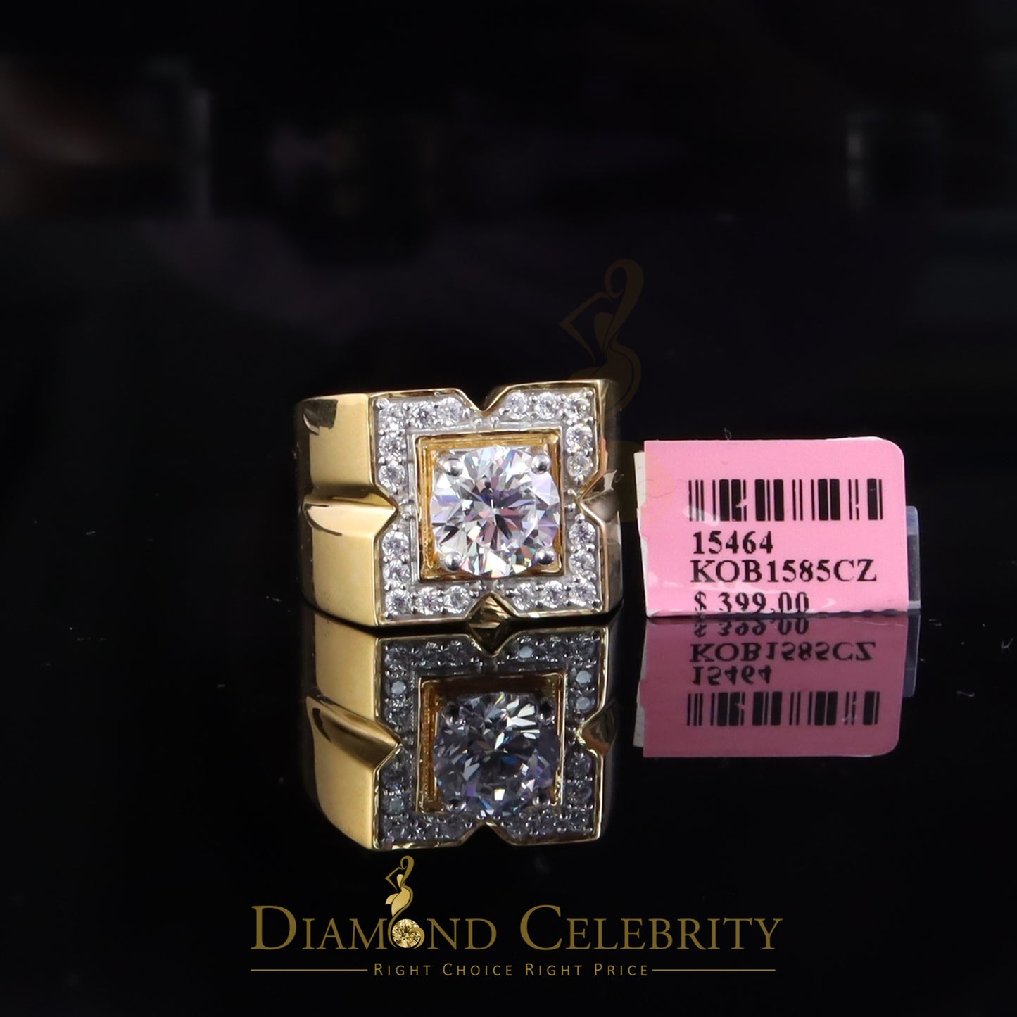 DiamondCelebritees 4.50ct Cubic Zirconia Yellow 925 Silver Men's Adjustable Ring SZ From 9 to 11
