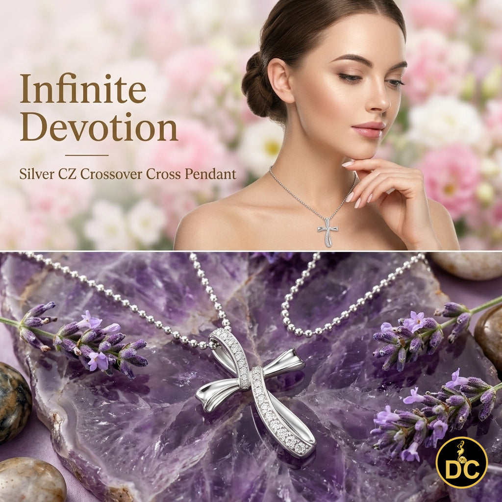 DiamondCelebritees 925 Sterling Silver 1.00INCH White Infinity CROSS Pendant 0.31ct Cubic Zirconia