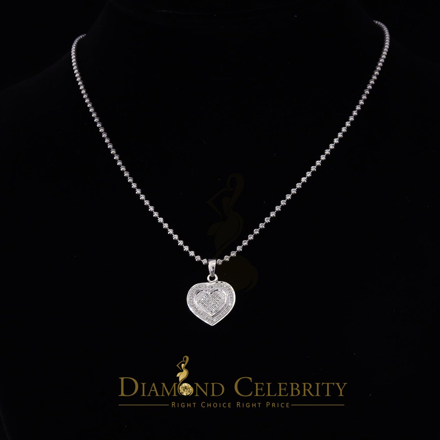 DiamondCelebritees  HEART Charm Real 0.25ct Diamond 925 Sterling Silver Necklace Pendant in White