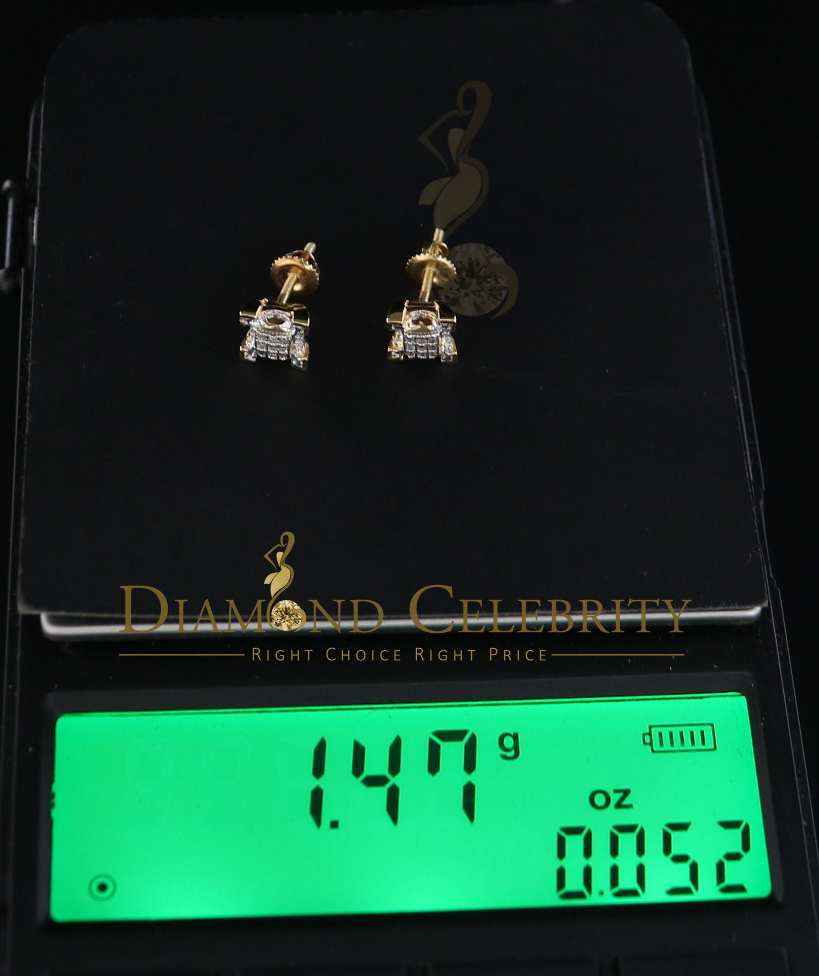 925 Sterling Silver Yellow Hip Hop 0.15ct Diamond Man & Women Square Earrings