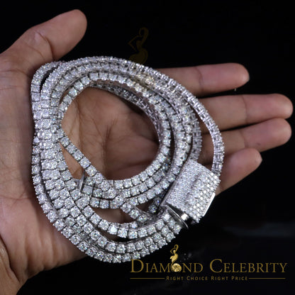 DiamondCelebritees Tennis Necklace 925 Silver White 90ct Moissanite size 18/20/22 inch & Width 4mm