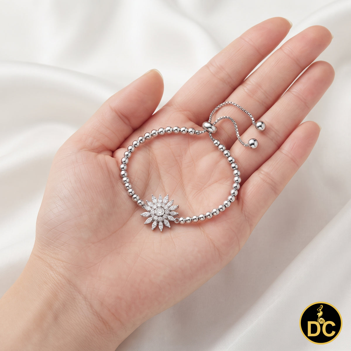 Diamondcelebritees 925 Sterling Silver Sparkling White Bracelet Cubic Zirconia Adjustable SZ 7 Inch